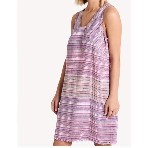 Tommy Bahama Micronesia Linen Pink Stripe Shift Dress Beachy Coastal Boho chic - Picture 1 of 15